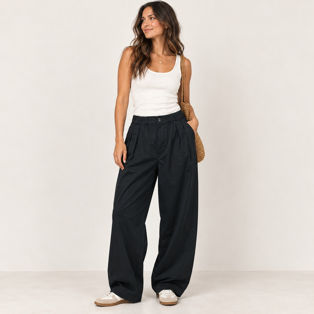 Anthropologie Maeve Remi Pleated Wide Leg Chino Pants M Blue Cropped